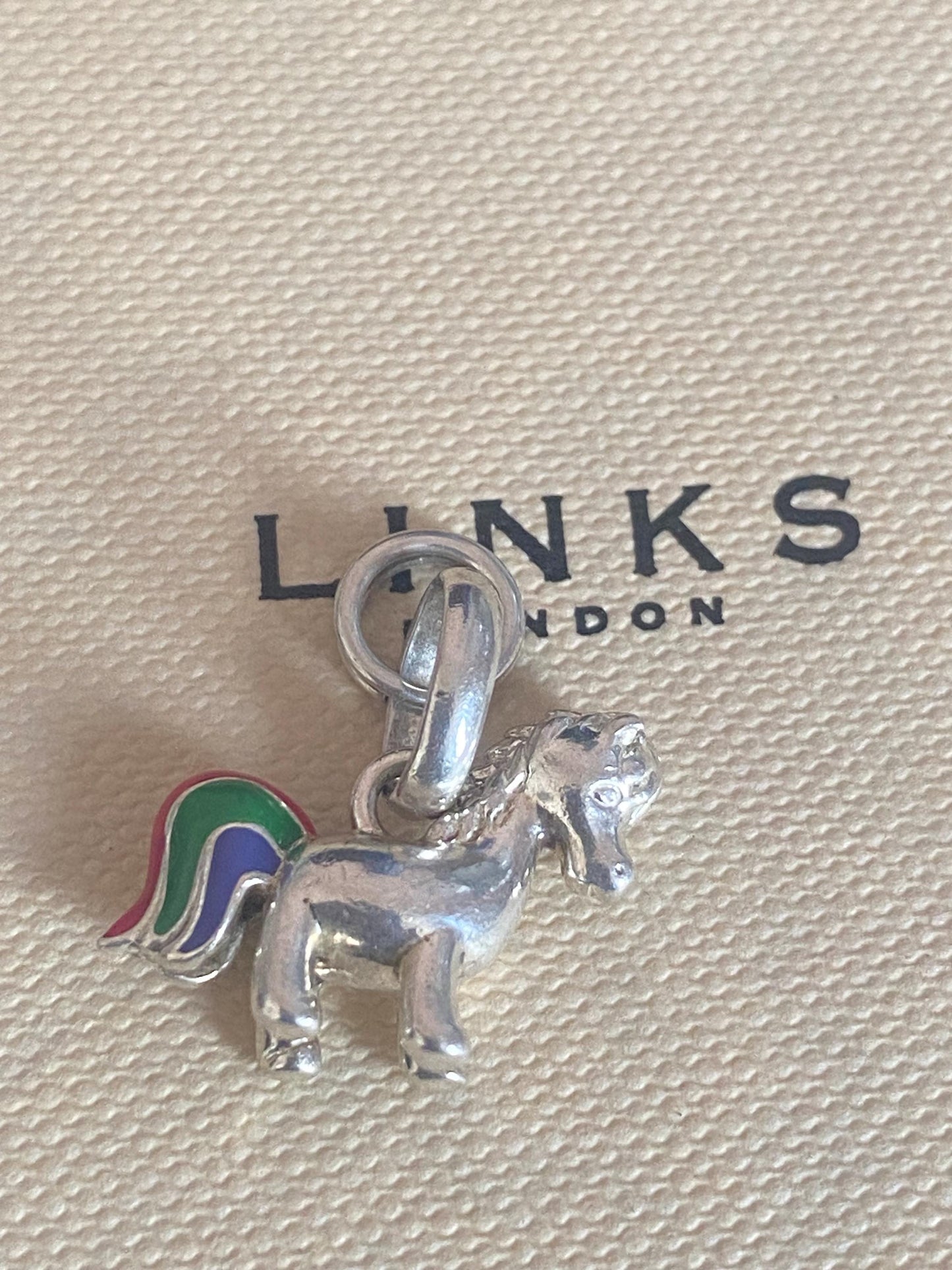 Beautiful genuine exceptionally rare hallmarked Links of London sterling silver and enamel rainbow unicorn charm