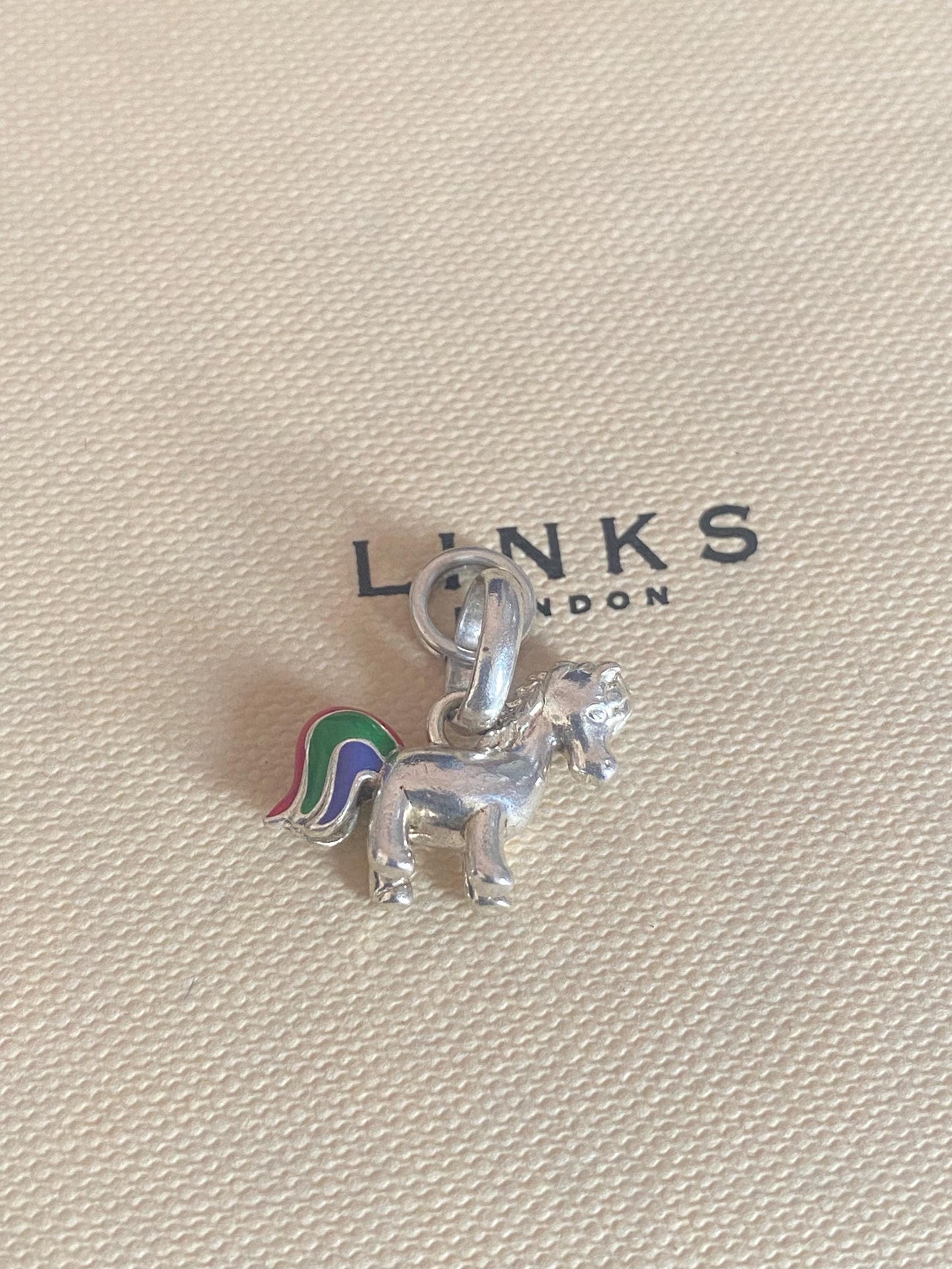 Beautiful genuine exceptionally rare hallmarked Links of London sterling silver and enamel rainbow unicorn charm