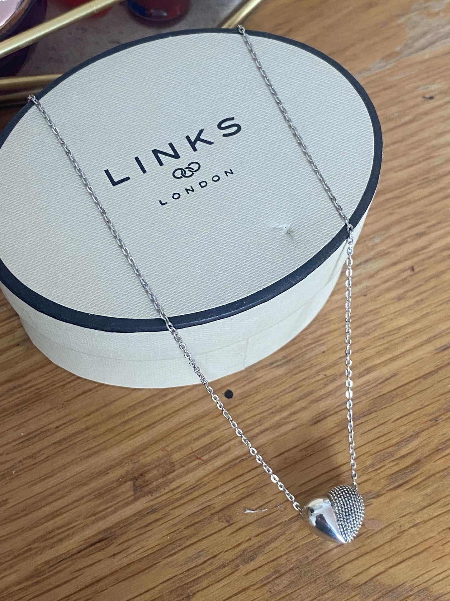 Genuine Links of London Masquerade heart Drop Necklace, Solid Sterling Silver, Stamped, s925, Fantastic Condition, 46cm Chain