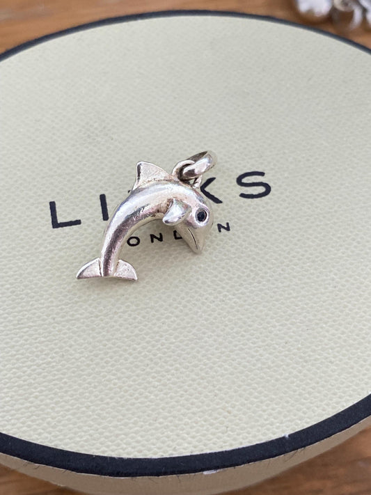 Stunning genuine rare Links of London sterling silver dolphin hallmarked charm with sapphire blue eyes