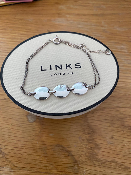 Links of London vintage rare Grace Sterling Silver 3 Station Bracelet