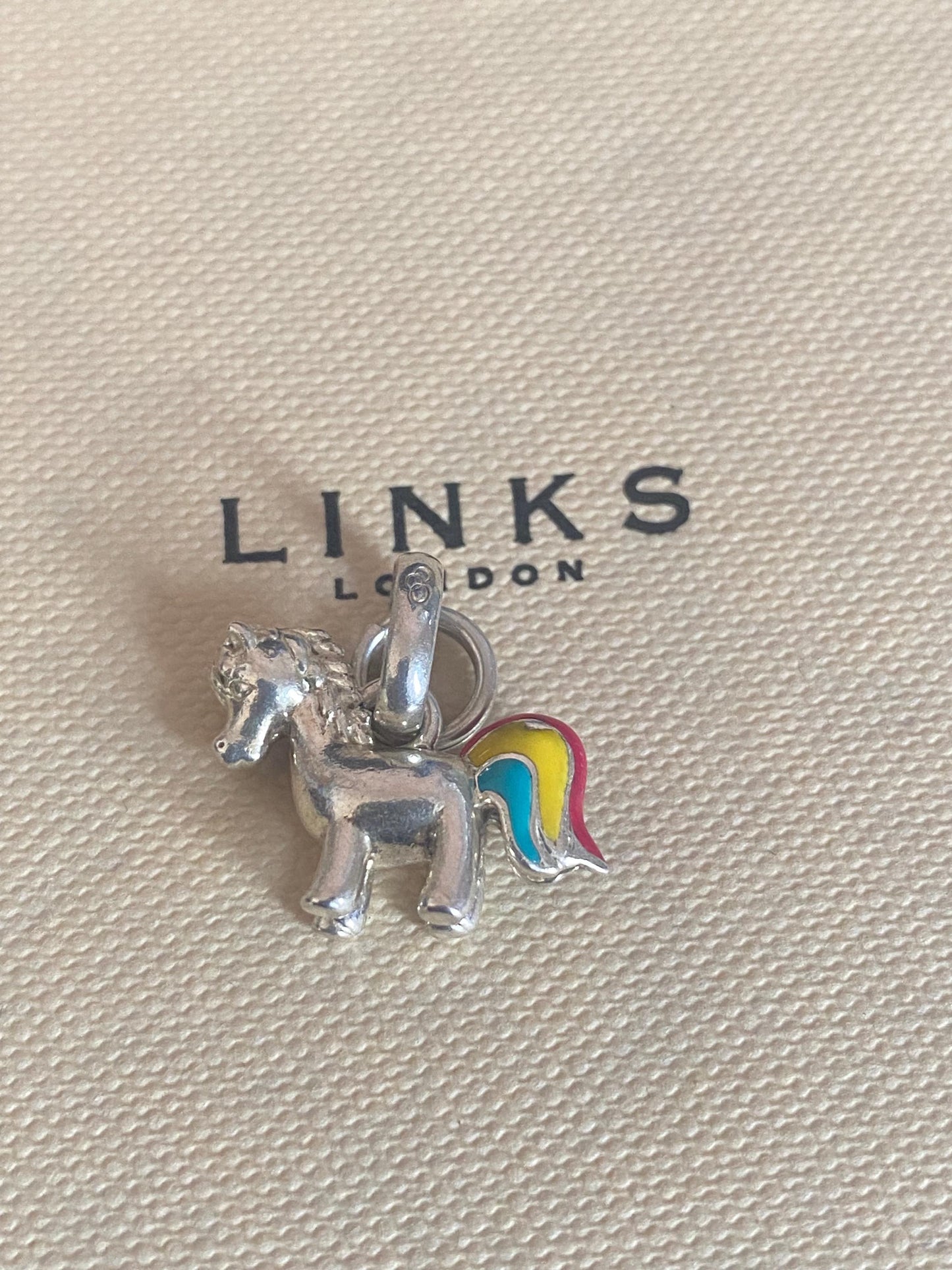 Beautiful genuine exceptionally rare hallmarked Links of London sterling silver and enamel rainbow unicorn charm