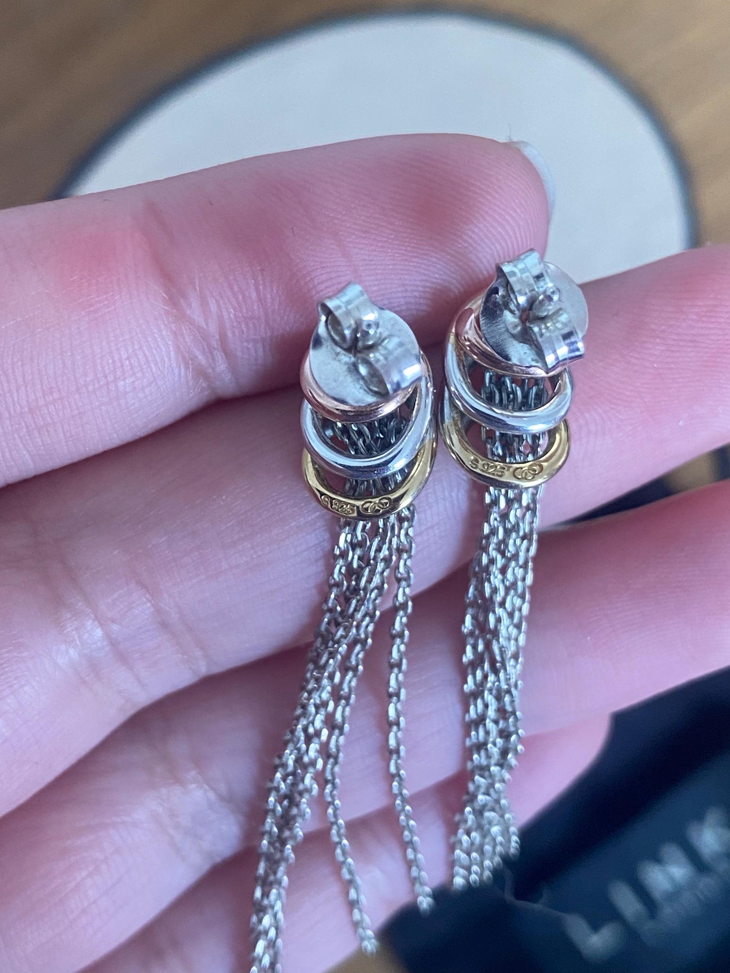 Links Of London Genuine Aroura chain drop Earrings with tricolour hoops, sterling silver