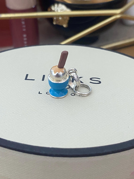Extremely Rare Links of London Dippy Egg Charm, Sterling Silver, Enamel, Stamped, Hallmarked, PRISTINE CONDITION