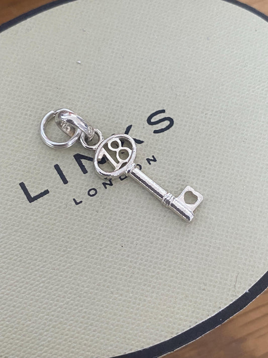 Beautiful genuine rare Links of London sterling silver key ‘18’ charm, genuine