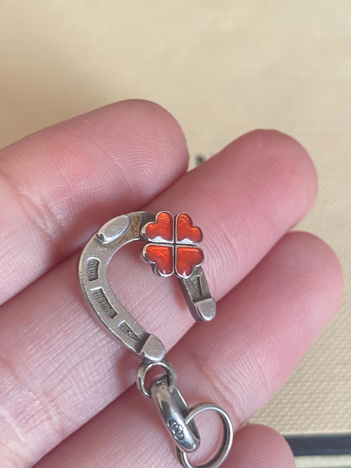 Genuine Links Of London Sterling Silver Lucky Horse Shoe With Four Leaf Clover Charm Vintage