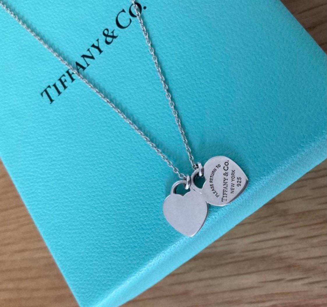Tiffany and co sterling silver double heart necklace in box