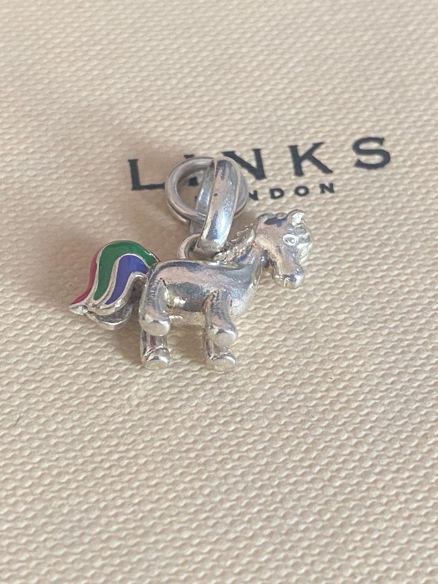 Beautiful genuine exceptionally rare hallmarked Links of London sterling silver and enamel rainbow unicorn charm