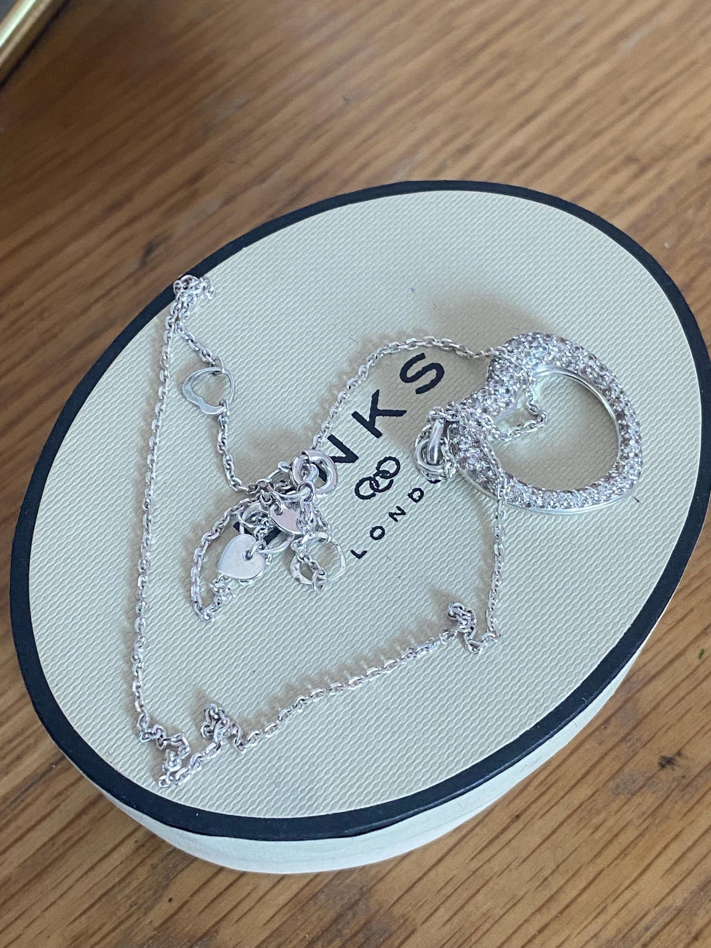 Beautiful vintage very rare links of London kindred hearts love notes necklace with topaz stones, sterling silver