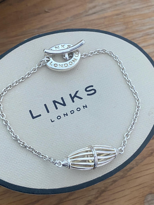 Beautiful vintage very rare links of London cage charm toggle bracelet, sterling silver