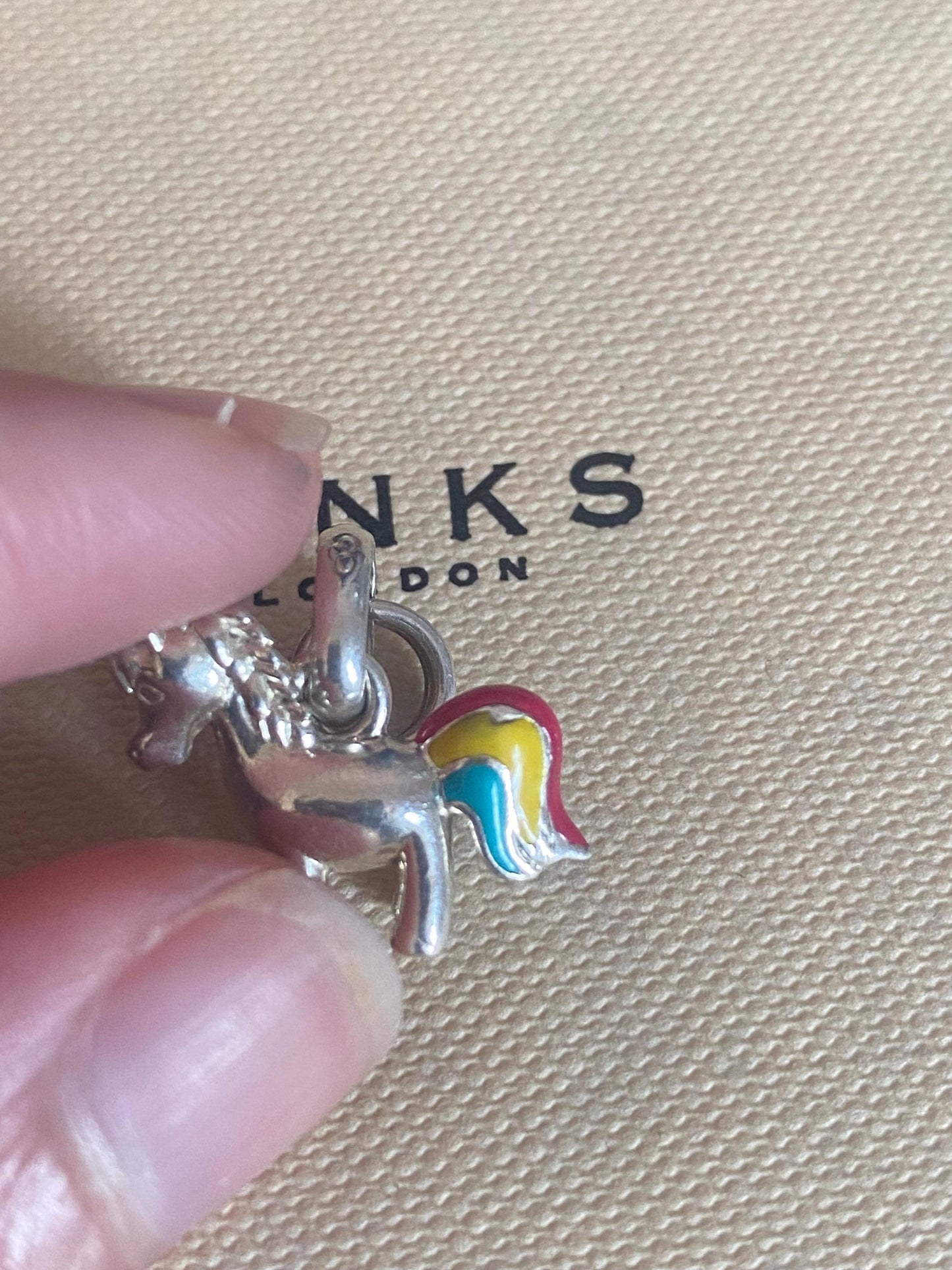 Beautiful genuine exceptionally rare hallmarked Links of London sterling silver and enamel rainbow unicorn charm