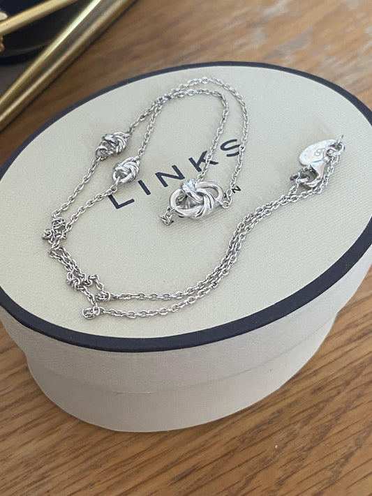 Genuine LINKS OF LONDON Sterling Silver triple knot Necklace, beautiful design, 18” long