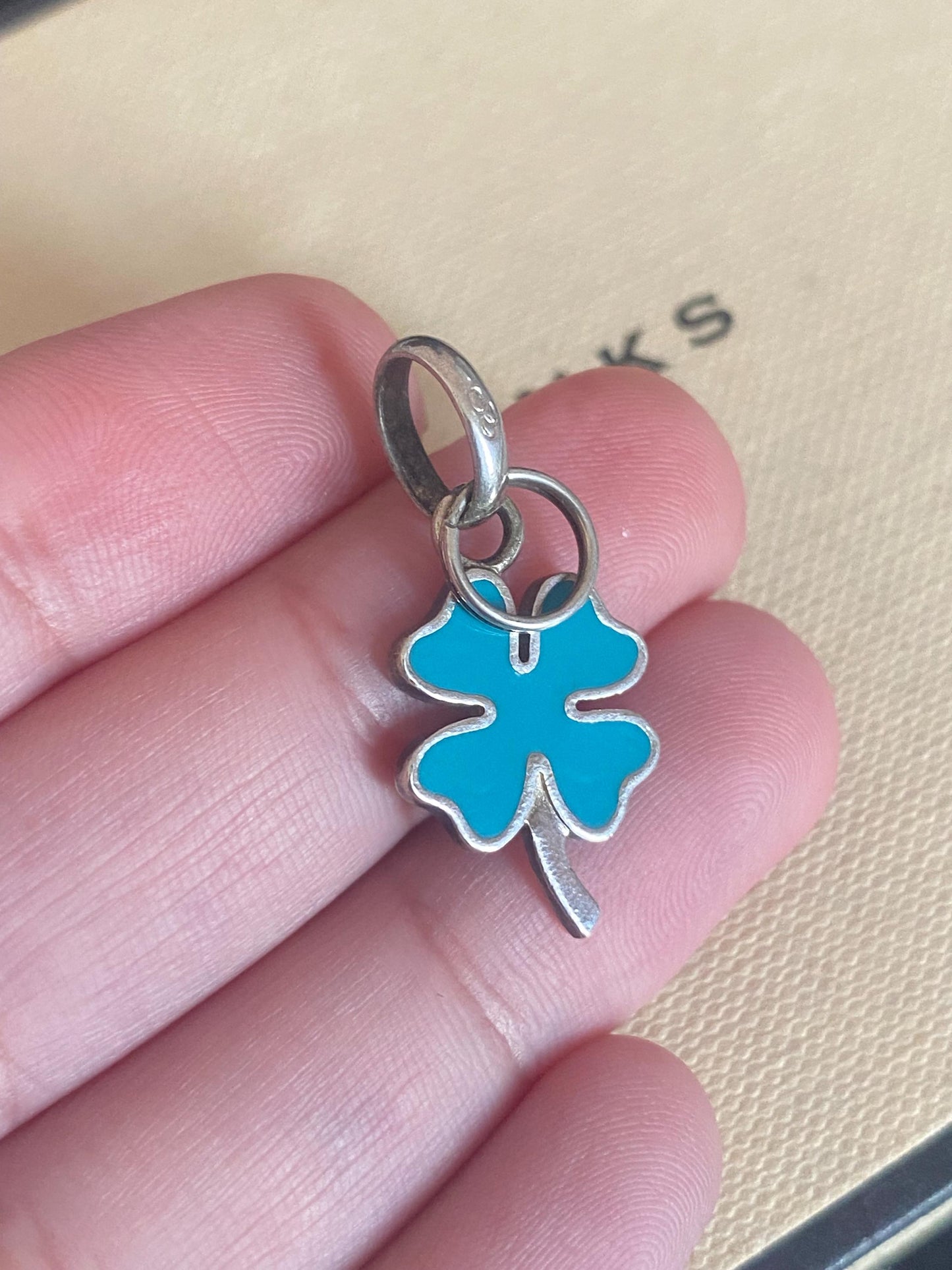 Genuine Links Of London Sterling Silver and blue enamel Lucky Four Leaf Clover Charm Vintage
