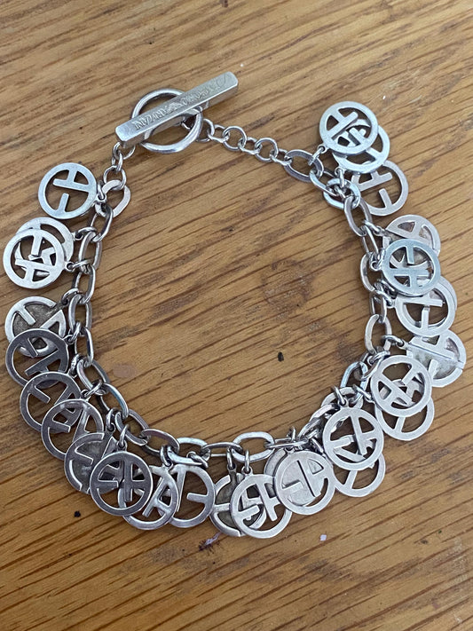 vintage Emporio Armani Eagle charm bracelet, sterling silver, assay hallmarked, 7.5” long