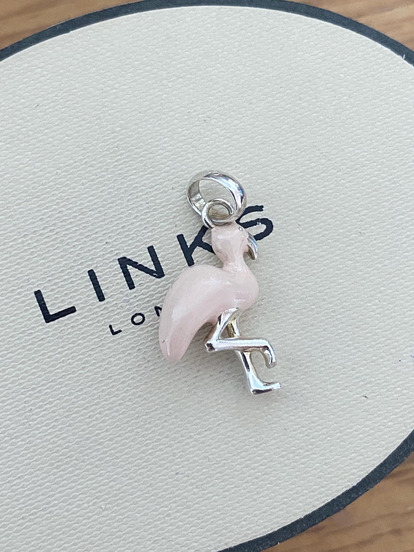 Gorgeous Links of London Sterling Silver and Enamel pink flamingo Charm, Assay Hallmarked