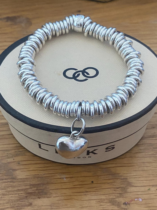 Lovely Links of London vintage rare sweetie bracelet with heart charm, sterling silver, size medium