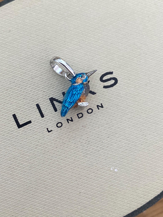 Brand new Absolutely stunning and extremely rare LINKS OF LONDON King Fisher Charm Pendant with Blue Enamel, genuine, boxed